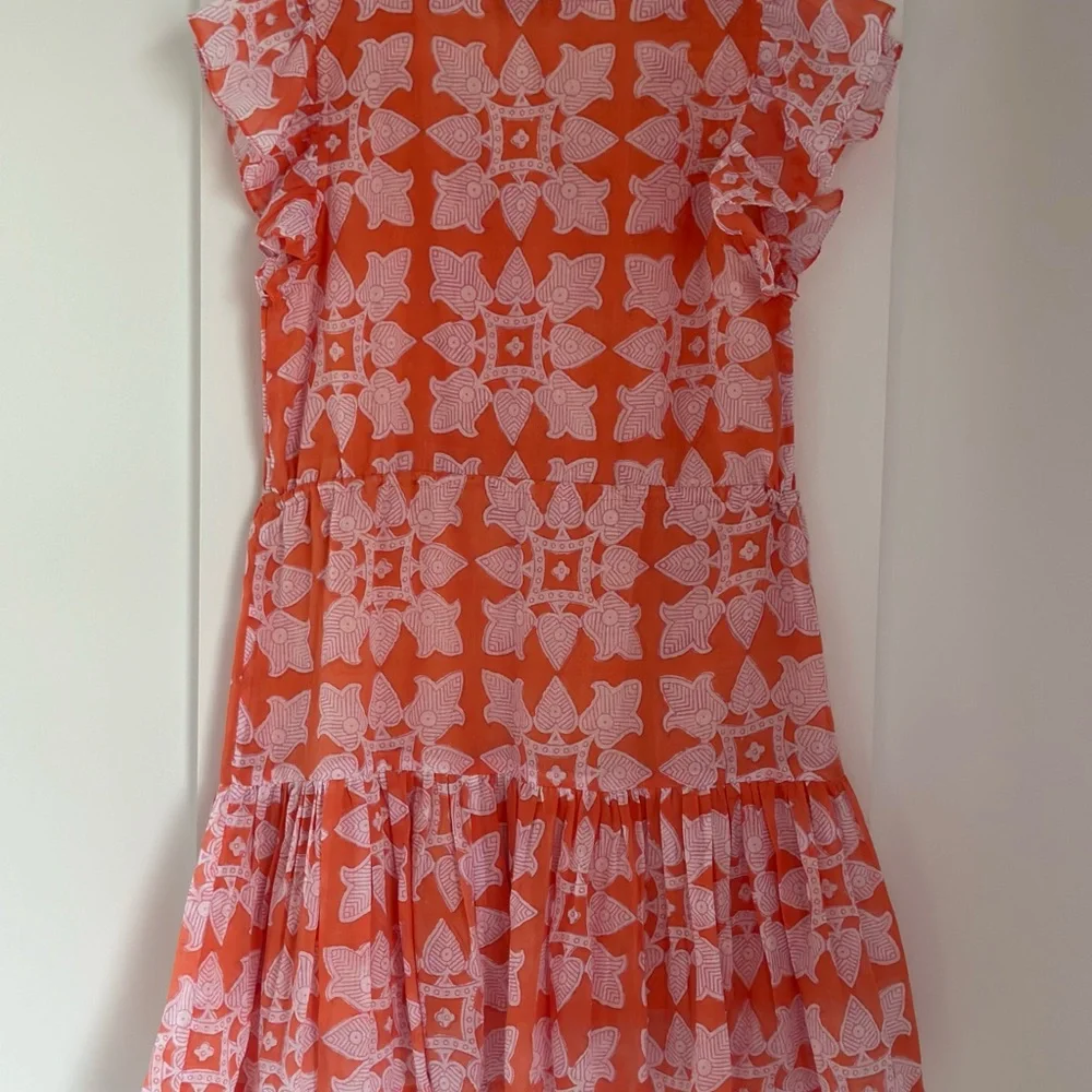 Oliphant Coral and Pink Printed Ruffle Neck dress size XS - Picture 2 of 4